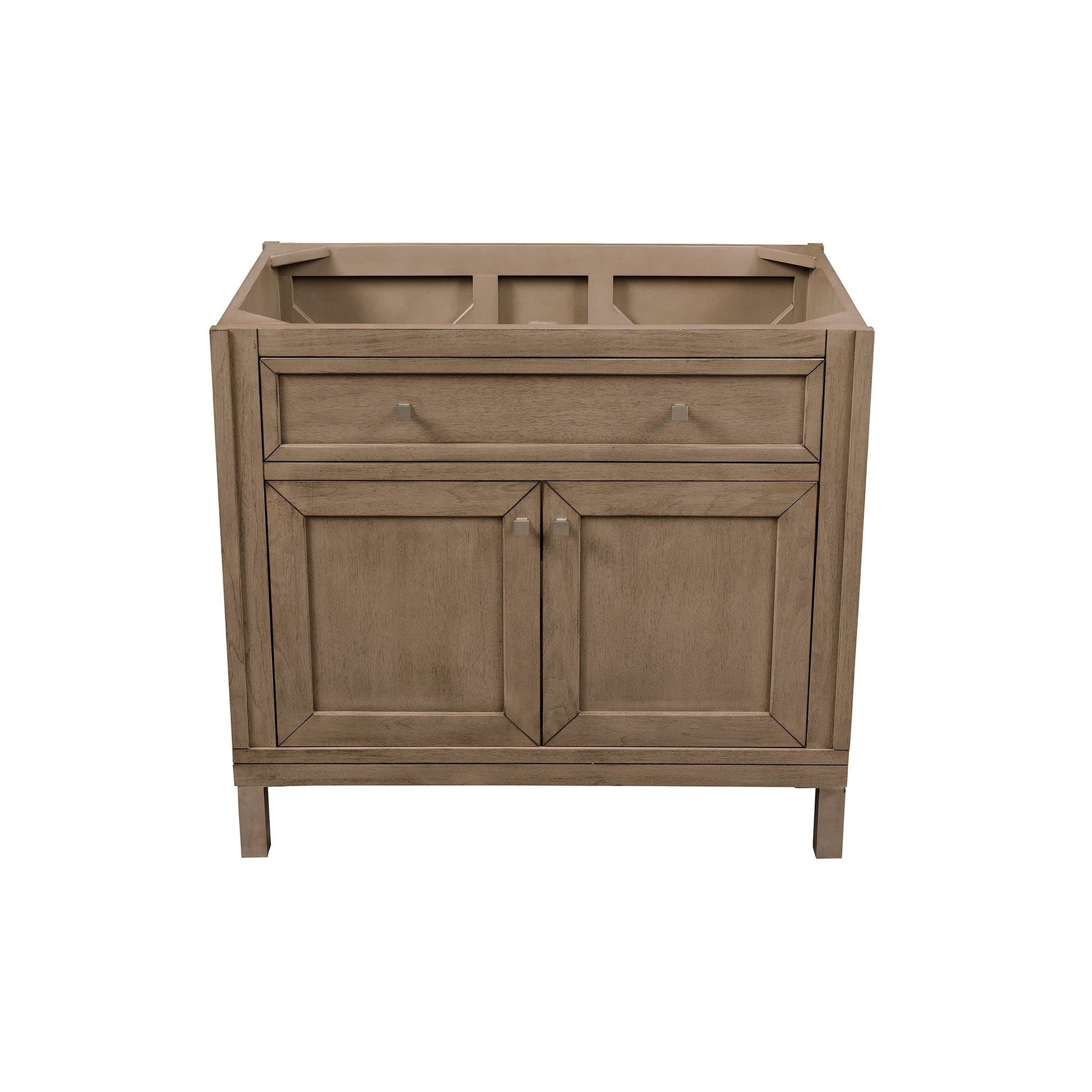 James Martin Chicago 36" Single Whitewashed Walnut Bathroom Vanity With 1" Classic White Quartz Top and Rectangular Ceramic Sink