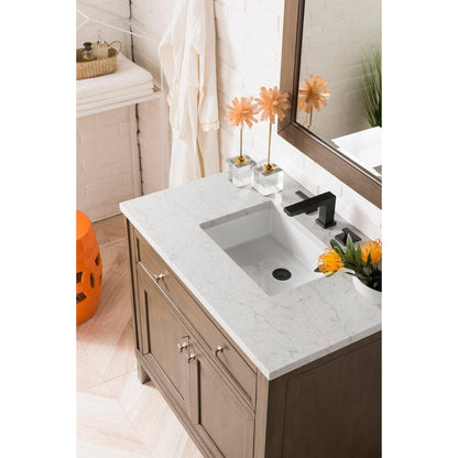 James Martin Chicago 36" Single Whitewashed Walnut Bathroom Vanity With 1" Eternal Jasmine Pearl Quartz Top and Rectangular Ceramic Sink