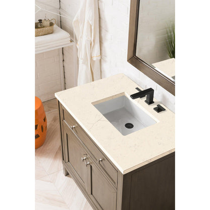 James Martin Chicago 36" Single Whitewashed Walnut Bathroom Vanity With 1" Eternal Marfil Quartz Top and Rectangular Ceramic Sink