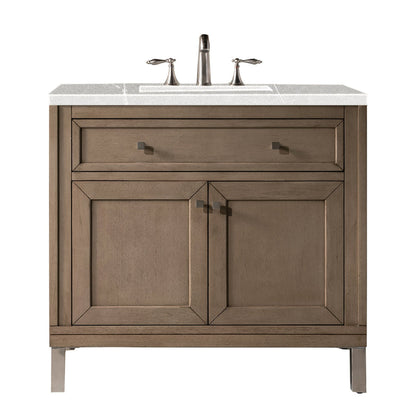 James Martin Chicago 36" Single Whitewashed Walnut Bathroom Vanity With 1" Eternal Serena Quartz Top and Rectangular Ceramic Sink