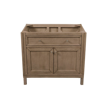 James Martin Chicago 36" Single Whitewashed Walnut Bathroom Vanity With 1" Gray Expo Quartz Top and Rectangular Ceramic Sink