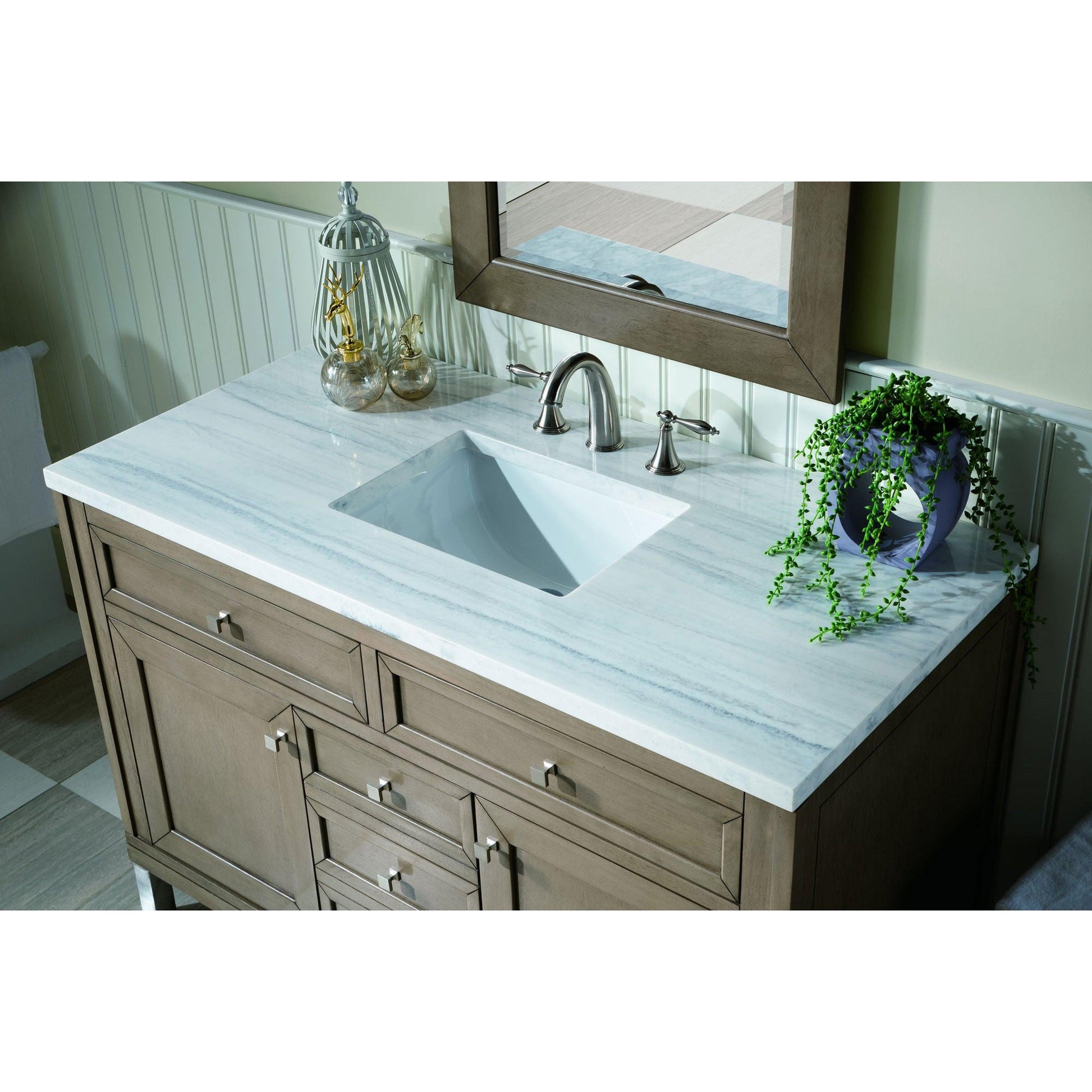 James Martin Chicago 48" Single Whitewashed Walnut Bathroom Vanity With 1" Arctic Fall Solid Surface Top and Rectangular Ceramic Sink