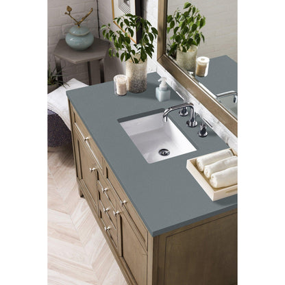 James Martin Chicago 48" Single Whitewashed Walnut Bathroom Vanity With 1" Cala Blue Quartz Top and Rectangular Ceramic Sink