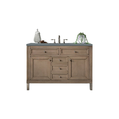 James Martin Chicago 48" Single Whitewashed Walnut Bathroom Vanity With 1" Cala Blue Quartz Top and Rectangular Ceramic Sink