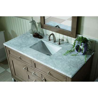 James Martin Chicago 48" Single Whitewashed Walnut Bathroom Vanity With 1" Carrara Marble Top and Rectangular Ceramic Sink