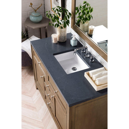 James Martin Chicago 48" Single Whitewashed Walnut Bathroom Vanity With 1" Charcoal Soapstone Quartz Top and Rectangular Ceramic Sink