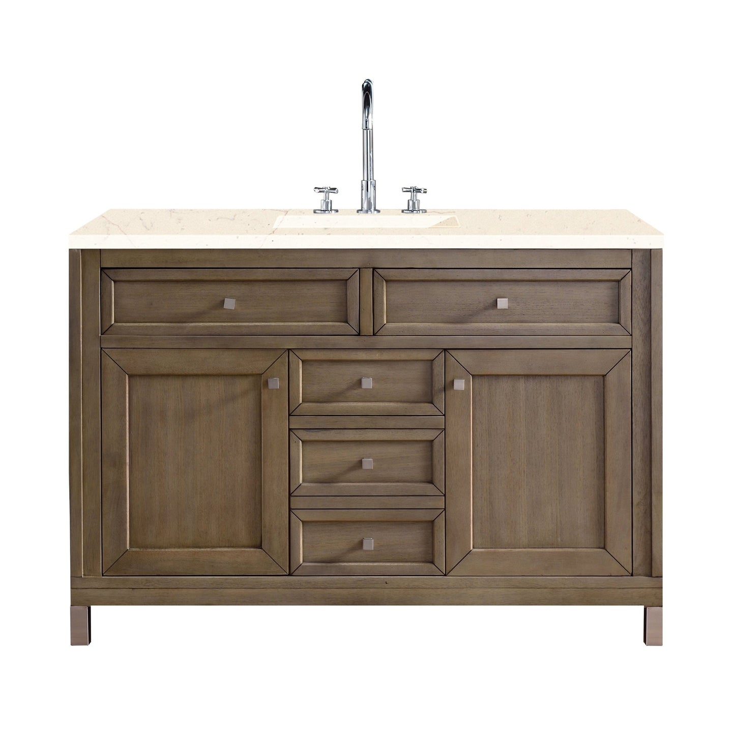 James Martin Chicago 48" Single Whitewashed Walnut Bathroom Vanity With 1" Eternal Marfil Quartz Top and Rectangular Ceramic Sink