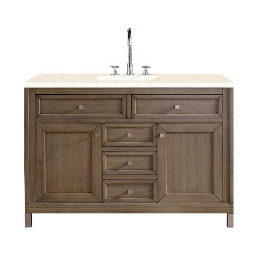 James Martin Chicago 48" Single Whitewashed Walnut Bathroom Vanity With 1" Eternal Marfil Quartz Top and Rectangular Ceramic Sink