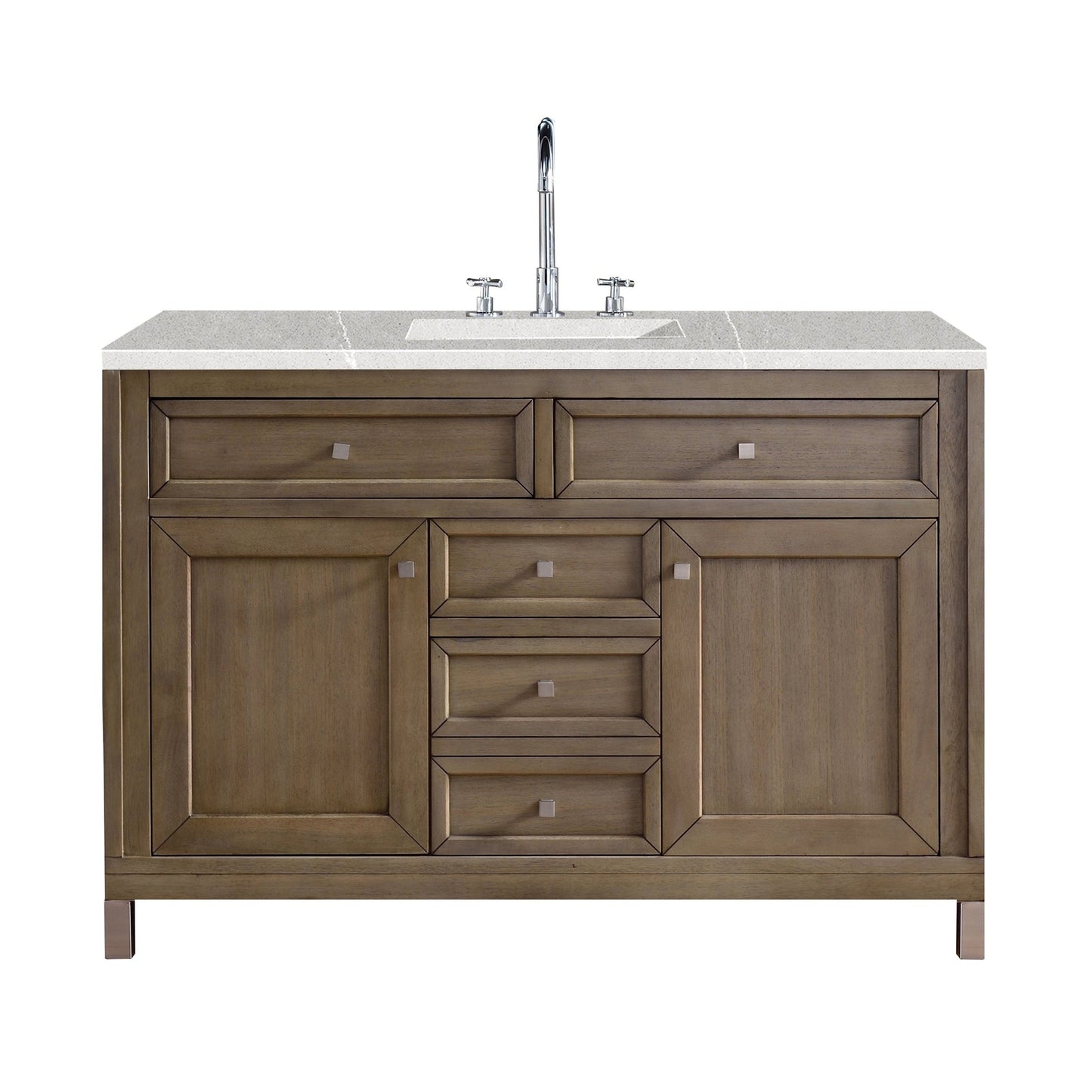 James Martin Chicago 48" Single Whitewashed Walnut Bathroom Vanity With 1" Eternal Serena Quartz Top and Rectangular Ceramic Sink