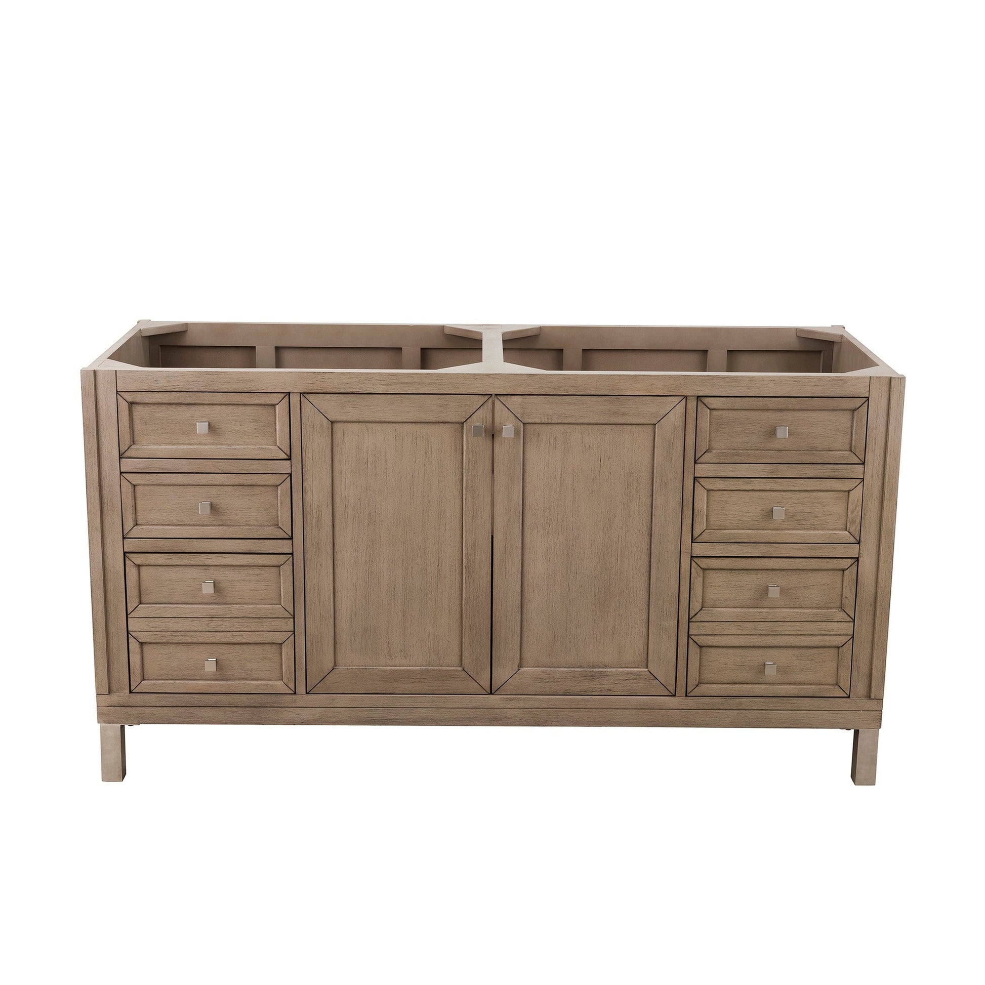 James Martin Chicago 60" Double Whitewashed Walnut Bathroom Vanity