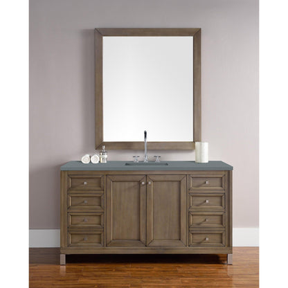 James Martin Chicago 60" Single Whitewashed Walnut Bathroom Vanity With 1" Cala Blue Quartz Top and Rectangular Ceramic Sink