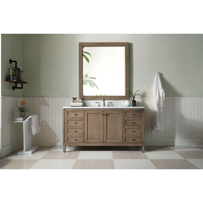 James Martin Chicago 60" Single Whitewashed Walnut Bathroom Vanity With 1" Carrara Marble Top and Rectangular Ceramic Sink