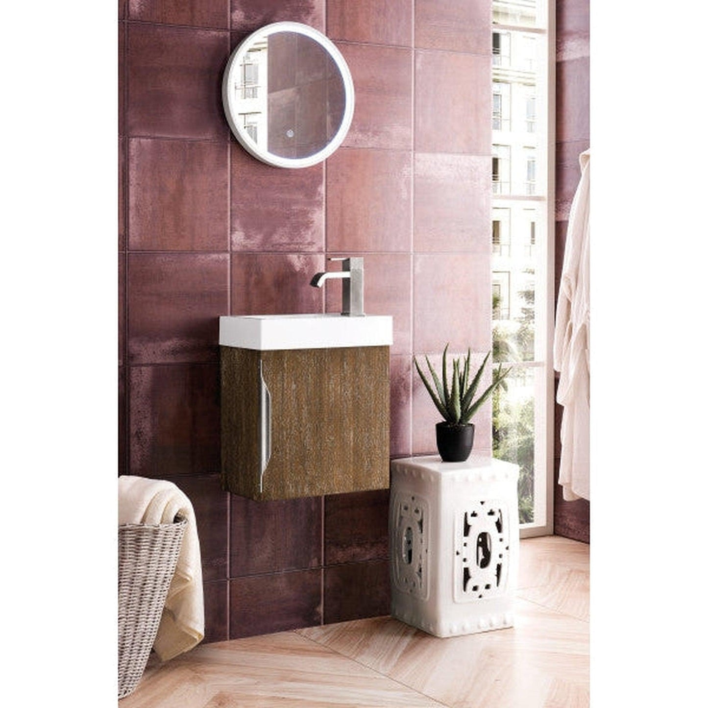 James Martin Columbia 16" Single Latte Oak Bathroom Vanity With 3" Glossy White Composite Countertop