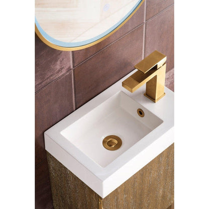 James Martin Columbia 16" Single Latte Oak Bathroom Vanity With Radiant Gold Hardware and 3" Glossy White Composite Countertop