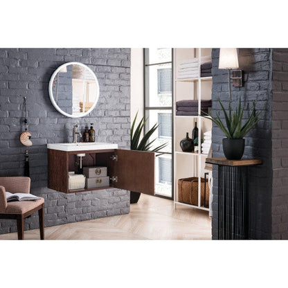 James Martin Columbia 24" Single Coffee Oak Bathroom Vanity With 2" Glossy White Composite Countertop