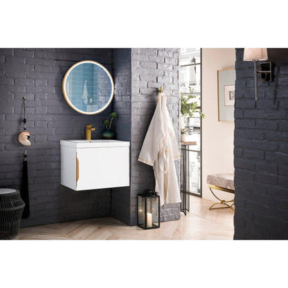 James Martin Columbia 24" Single Glossy White Bathroom Vanity With 2" Glossy White Composite Countertop
