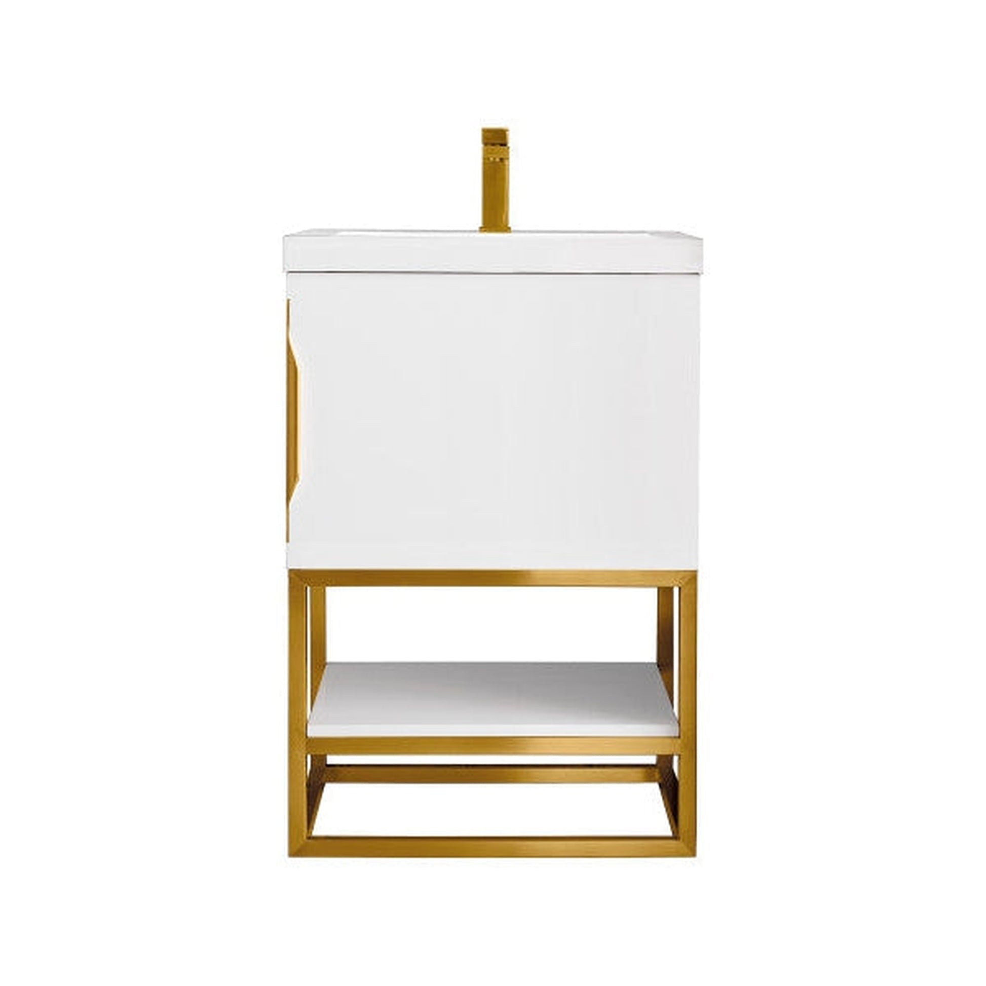 James Martin Columbia 24" Single Glossy White Bathroom Vanity With Radiant Gold Hardware and 2" Glossy White Composite Countertop