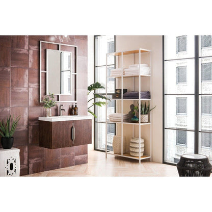 James Martin Columbia 32" Single Coffee Oak Bathroom Vanity With 2" Glossy White Composite Countertop