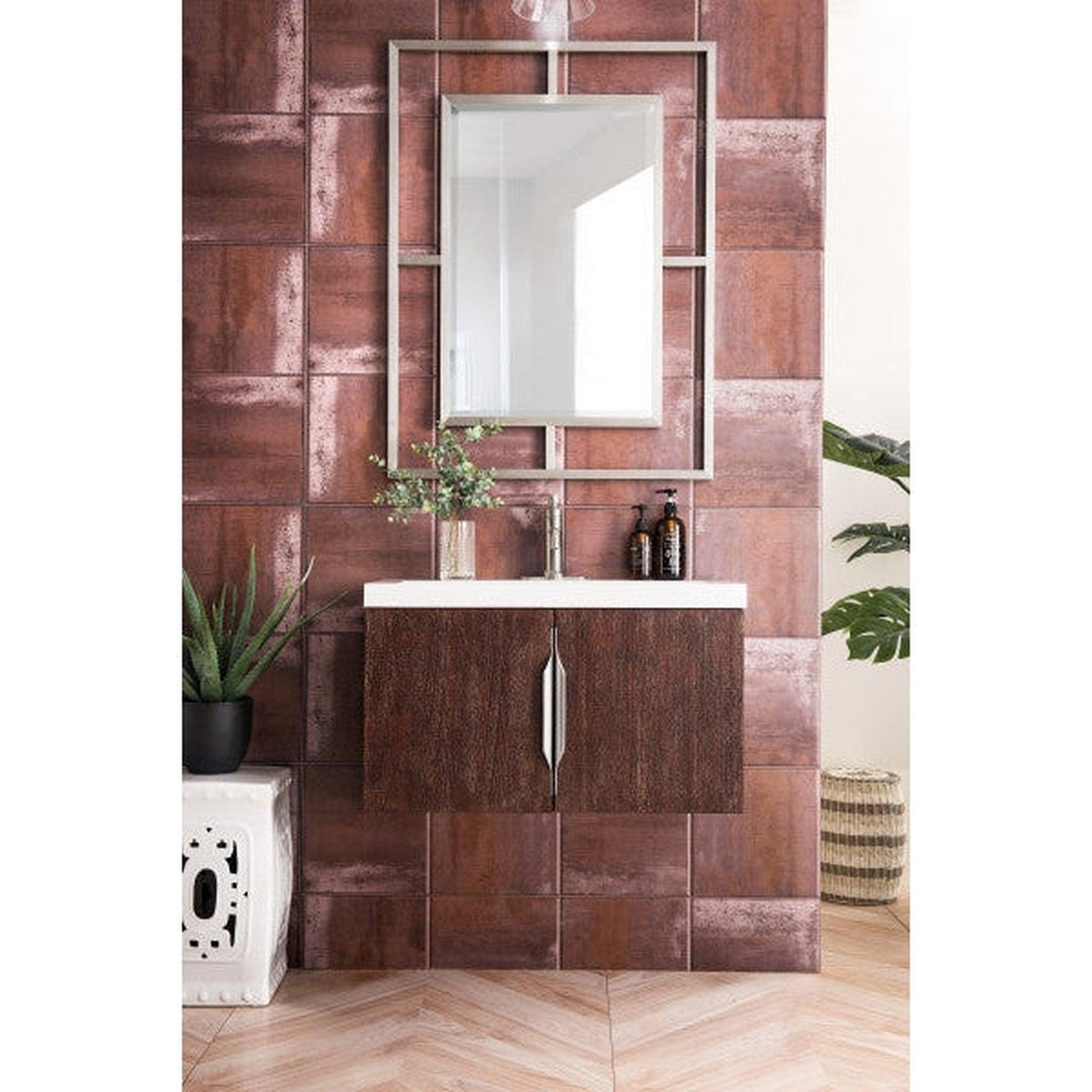 James Martin Columbia 32" Single Coffee Oak Bathroom Vanity With 2" Glossy White Composite Countertop
