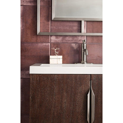 James Martin Columbia 32" Single Coffee Oak Bathroom Vanity With Brushed Nickel Hardware and 2" Glossy White Composite Countertop