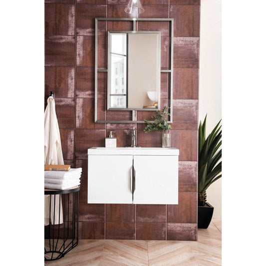 James Martin Columbia 32" Single Glossy White Bathroom Vanity With 2" Glossy White Composite Countertop