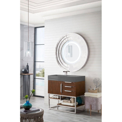 James Martin Columbia 36" Single Coffee Oak Bathroom Vanity With 6" Glossy Dusk Gray Composite Countertop