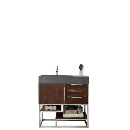 James Martin Columbia 36" Single Coffee Oak Bathroom Vanity With 6" Glossy Dusk Gray Composite Countertop