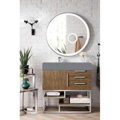 James Martin Columbia 36" Single Latte Oak Bathroom Vanity With 6" Glossy Dusk Gray Composite Countertop