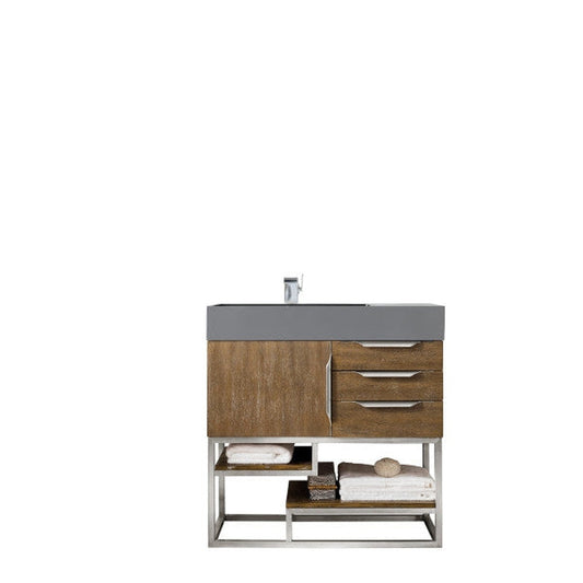 James Martin Columbia 36" Single Latte Oak Bathroom Vanity With 6" Glossy Dusk Gray Composite Countertop