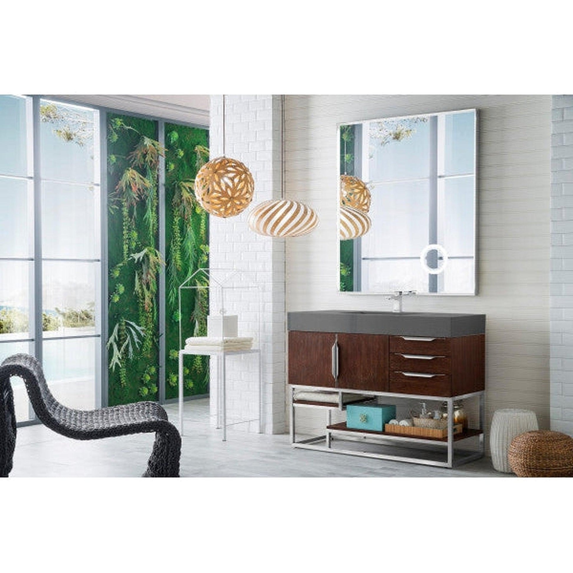 James Martin Columbia 48" Single Coffee Oak Bathroom Vanity With 6" Glossy Dusk Gray Composite Countertop