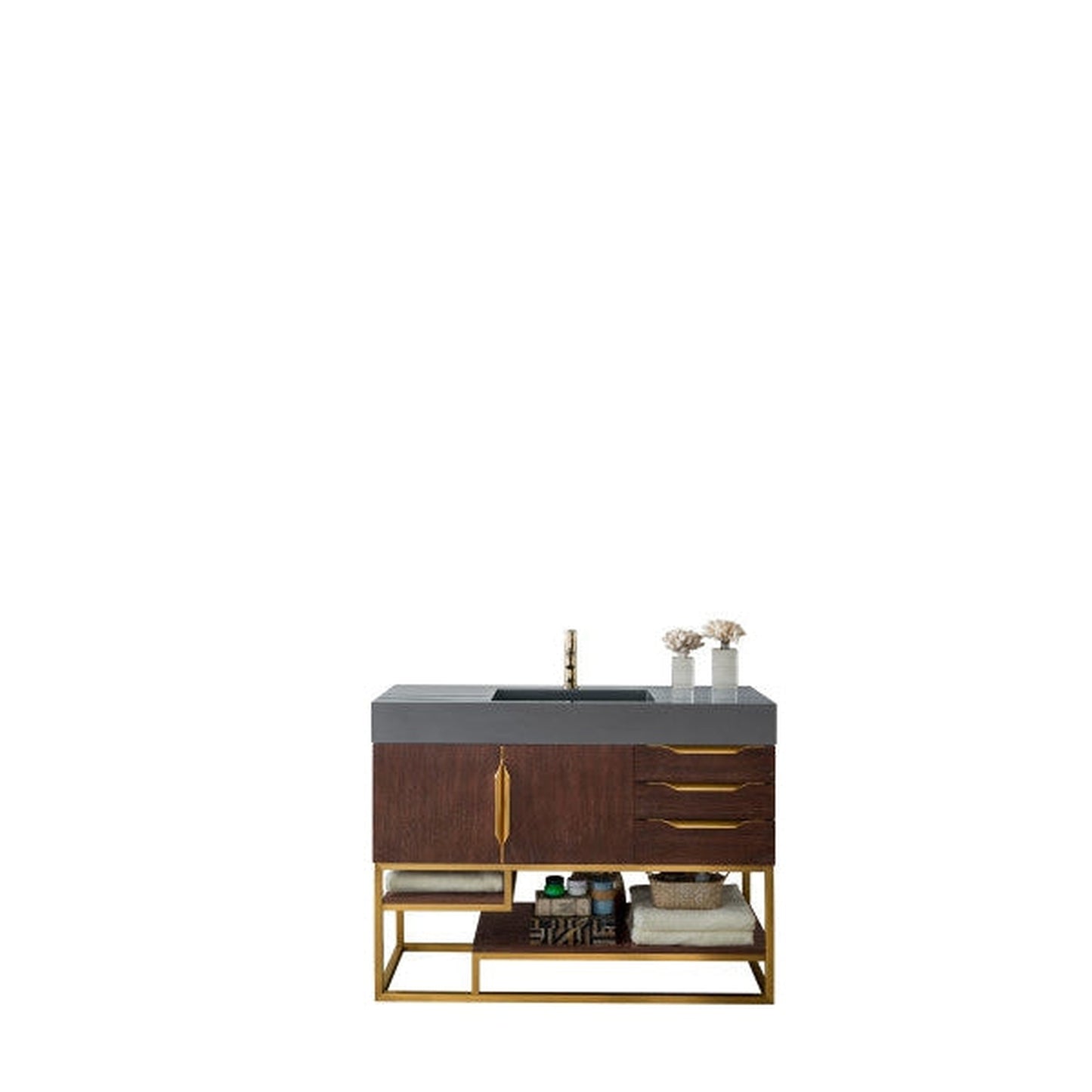 James Martin Columbia 48" Single Coffee Oak Bathroom Vanity With Radiant Gold Hardware and 6" Glossy Dusk Gray Composite Countertop