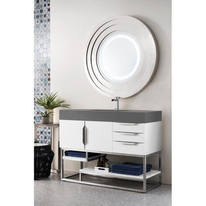 James Martin Columbia 48" Single Glossy White Bathroom Vanity With 6" Glossy Dusk Gray Composite Countertop