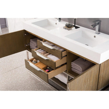 James Martin Columbia 59" Double Latte Oak Bathroom Vanity With 6" Glossy White Composite Countertop