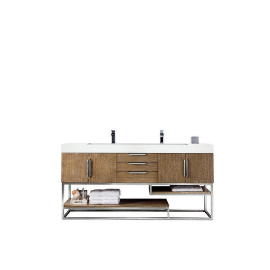 James Martin Columbia 73" Double Latte Oak Bathroom Vanity With 6" Glossy White Composite Countertop