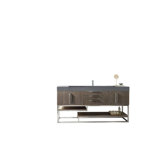 James Martin Columbia 73" Single Ash Gray Bathroom Vanity With 6" Glossy Dusk Gray Composite Countertop