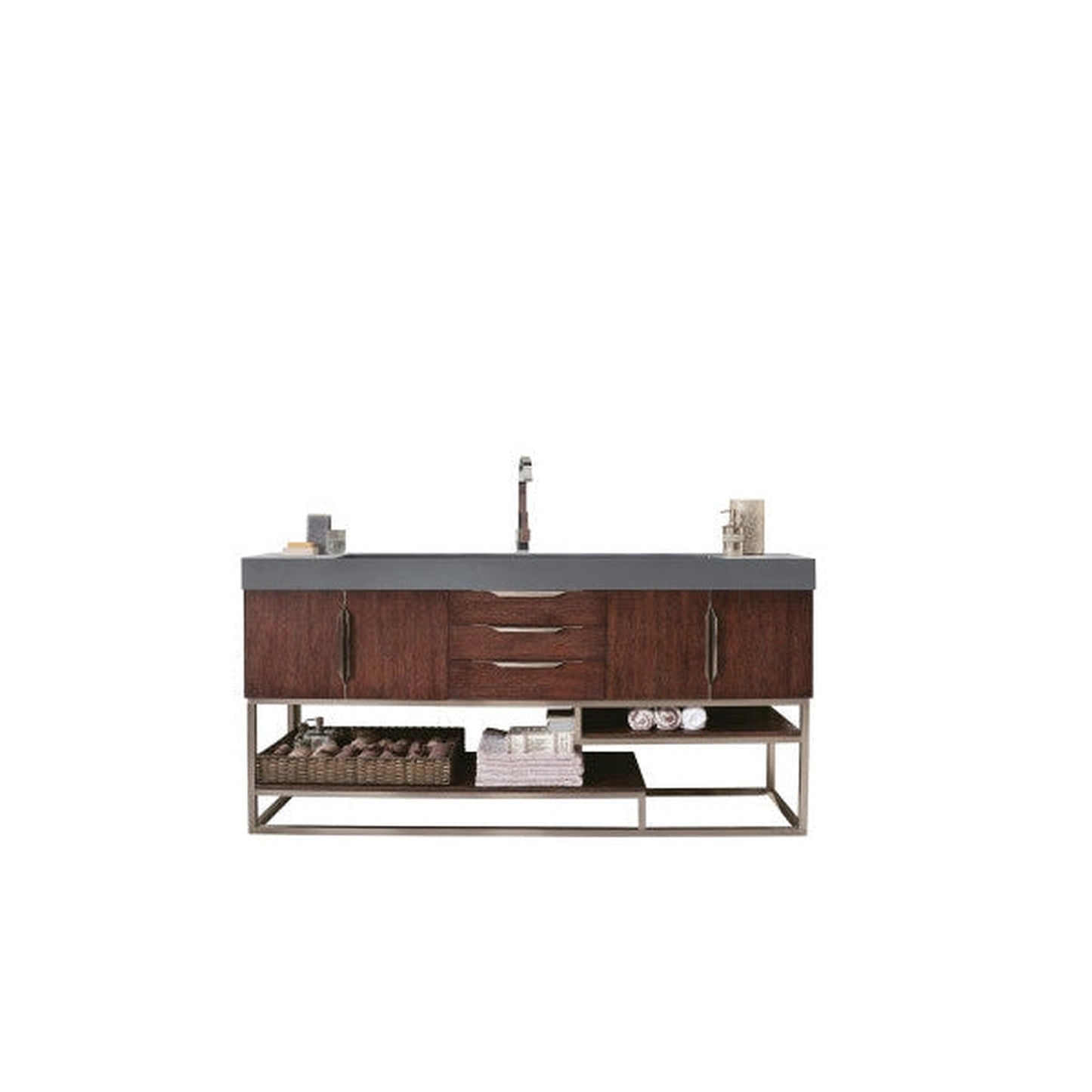 James Martin Columbia 73" Single Coffee Oak Bathroom Vanity With 6" Glossy Dusk Gray Composite Countertop