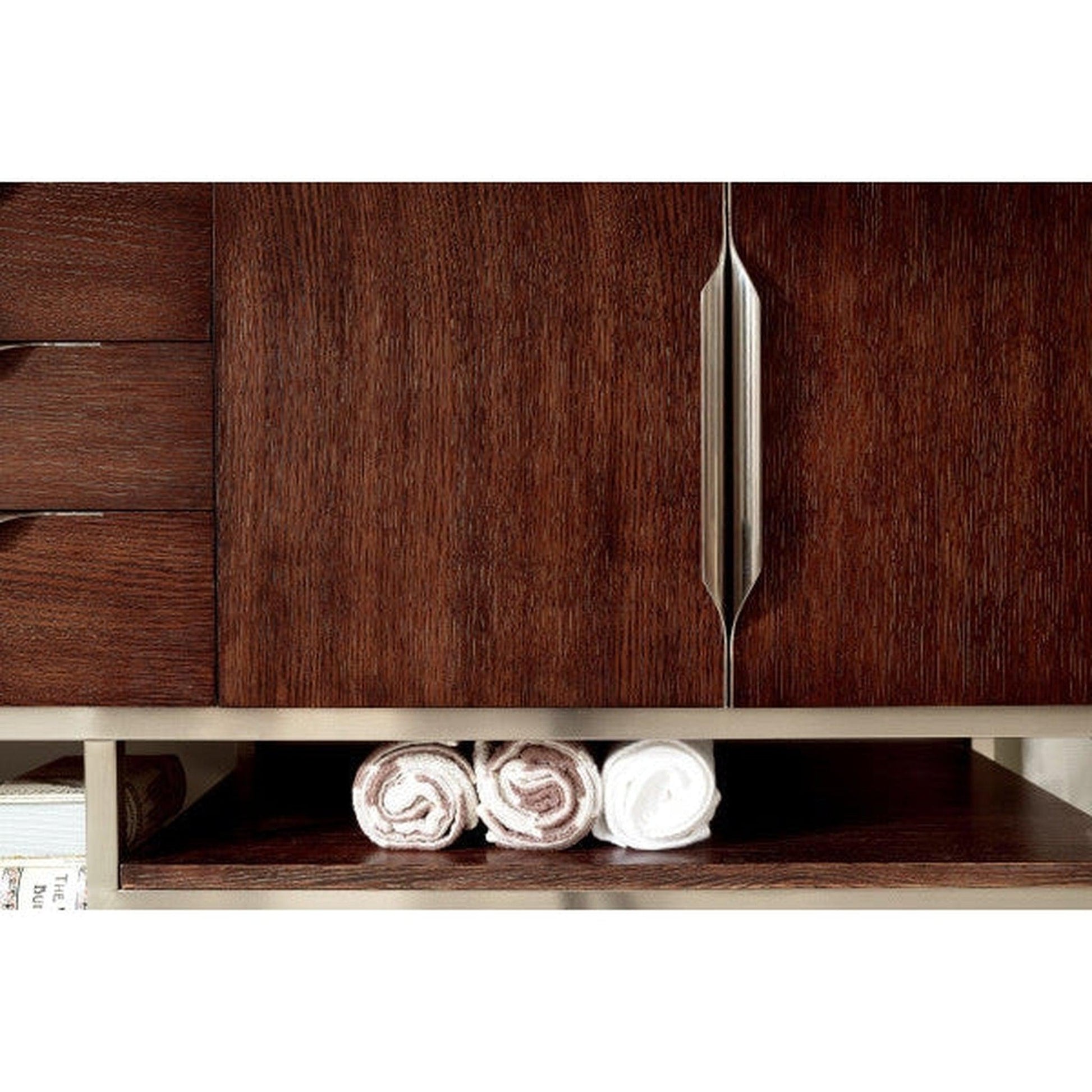 James Martin Columbia 73" Single Coffee Oak Bathroom Vanity With 6" Glossy White Composite Countertop