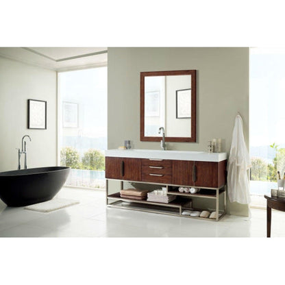 James Martin Columbia 73" Single Coffee Oak Bathroom Vanity With 6" Glossy White Composite Countertop