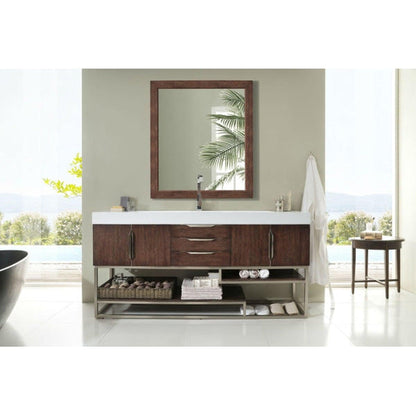 James Martin Columbia 73" Single Coffee Oak Bathroom Vanity With 6" Glossy White Composite Countertop