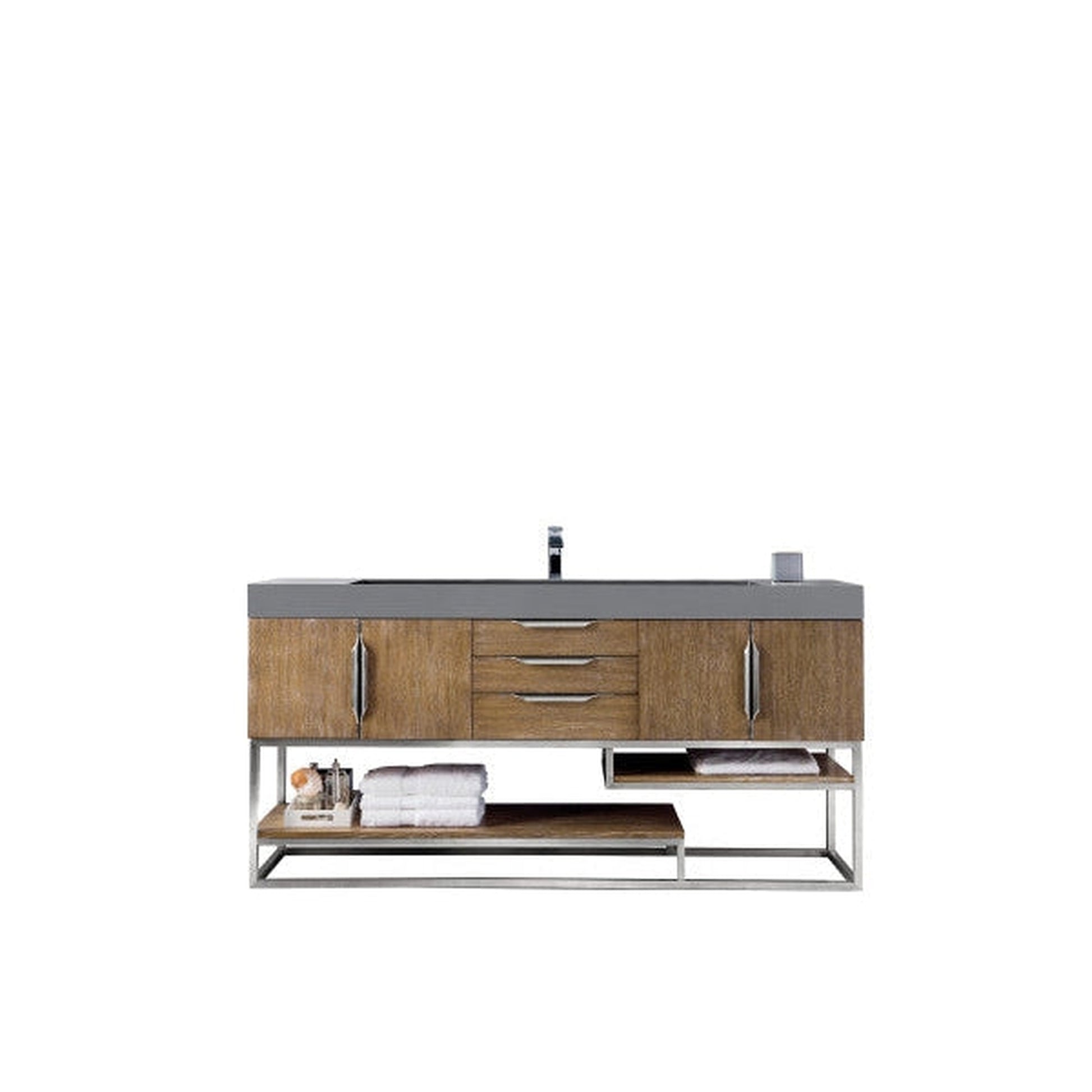 James Martin Columbia 73" Single Latte Oak Bathroom Vanity With 6" Glossy Dusk Gray Composite Countertop