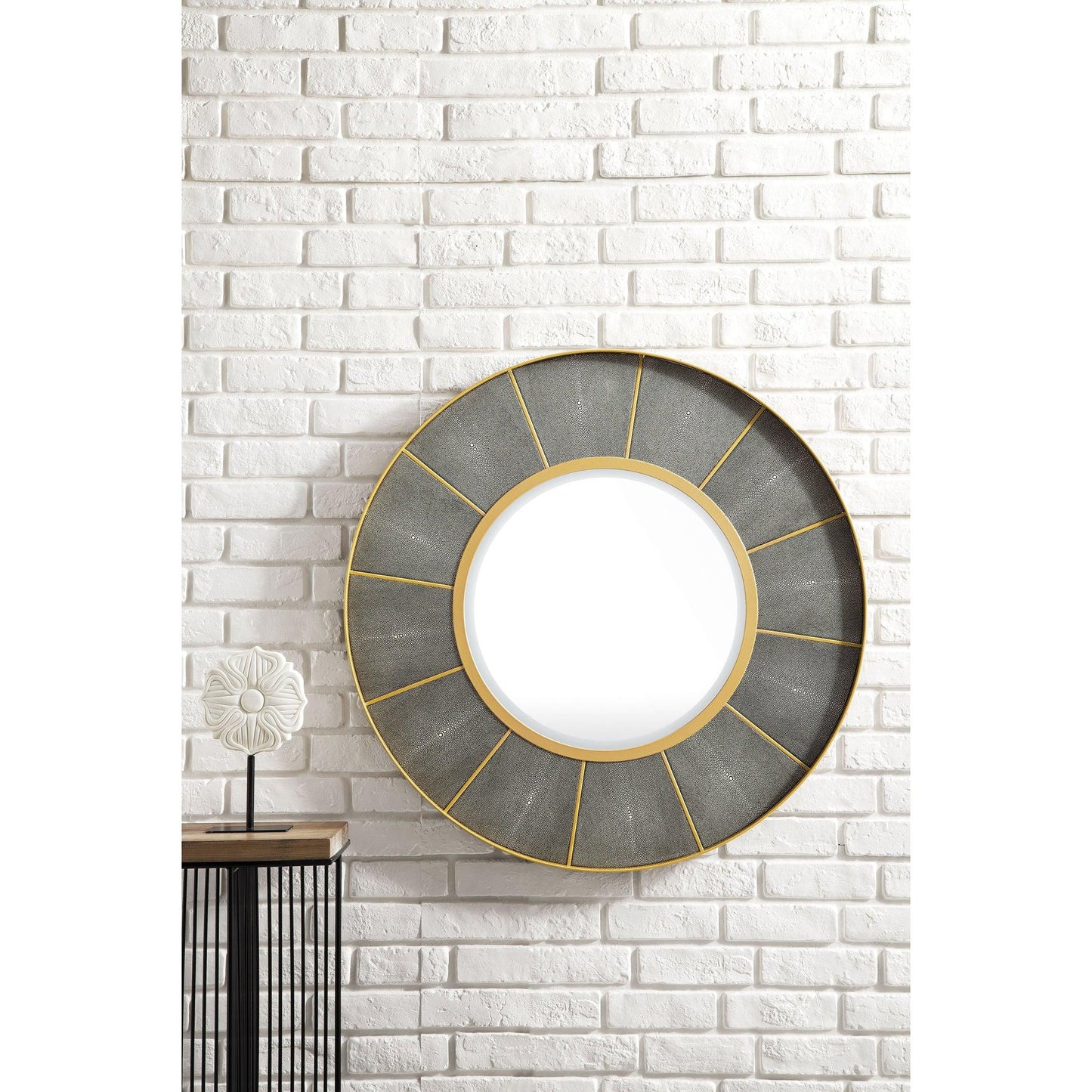 James Martin Compass 35" x 35" Crimson Gold and Shagreen Platinum Round Mirror