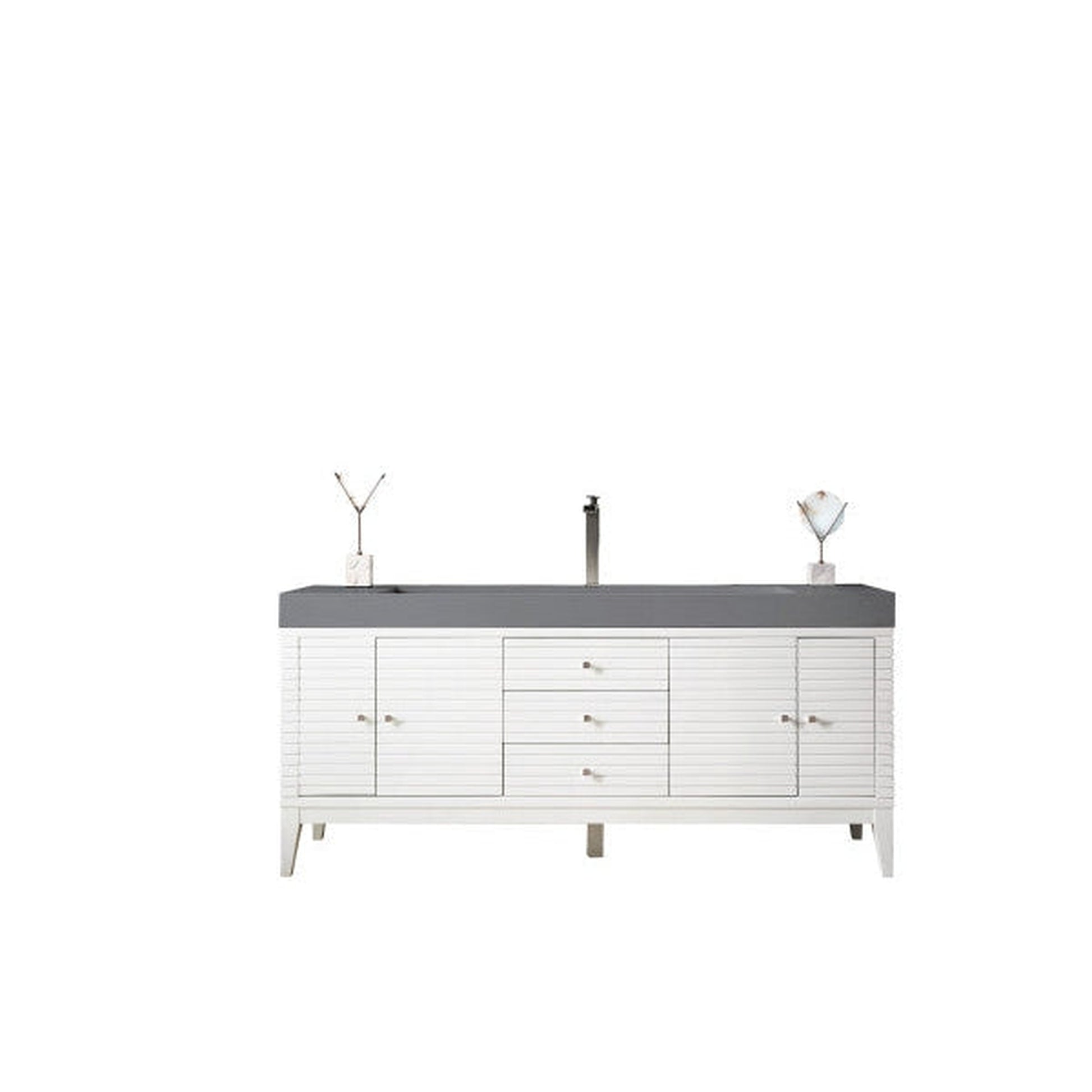 James Martin Linear 73" Single Glossy White Bathroom Vanity With 6" Glossy Dusk Gray Composite Countertop