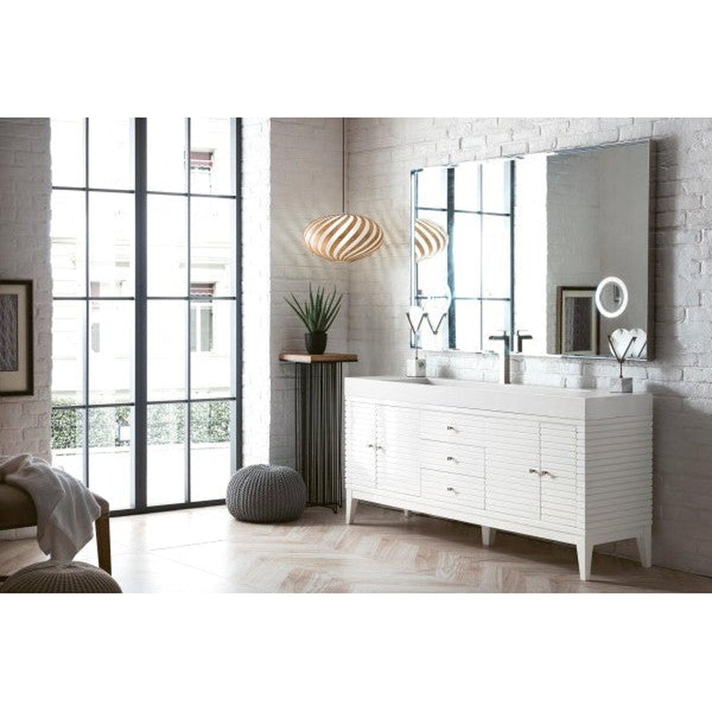James Martin Linear 73" Single Glossy White Bathroom Vanity With 6" Glossy White Composite Countertop
