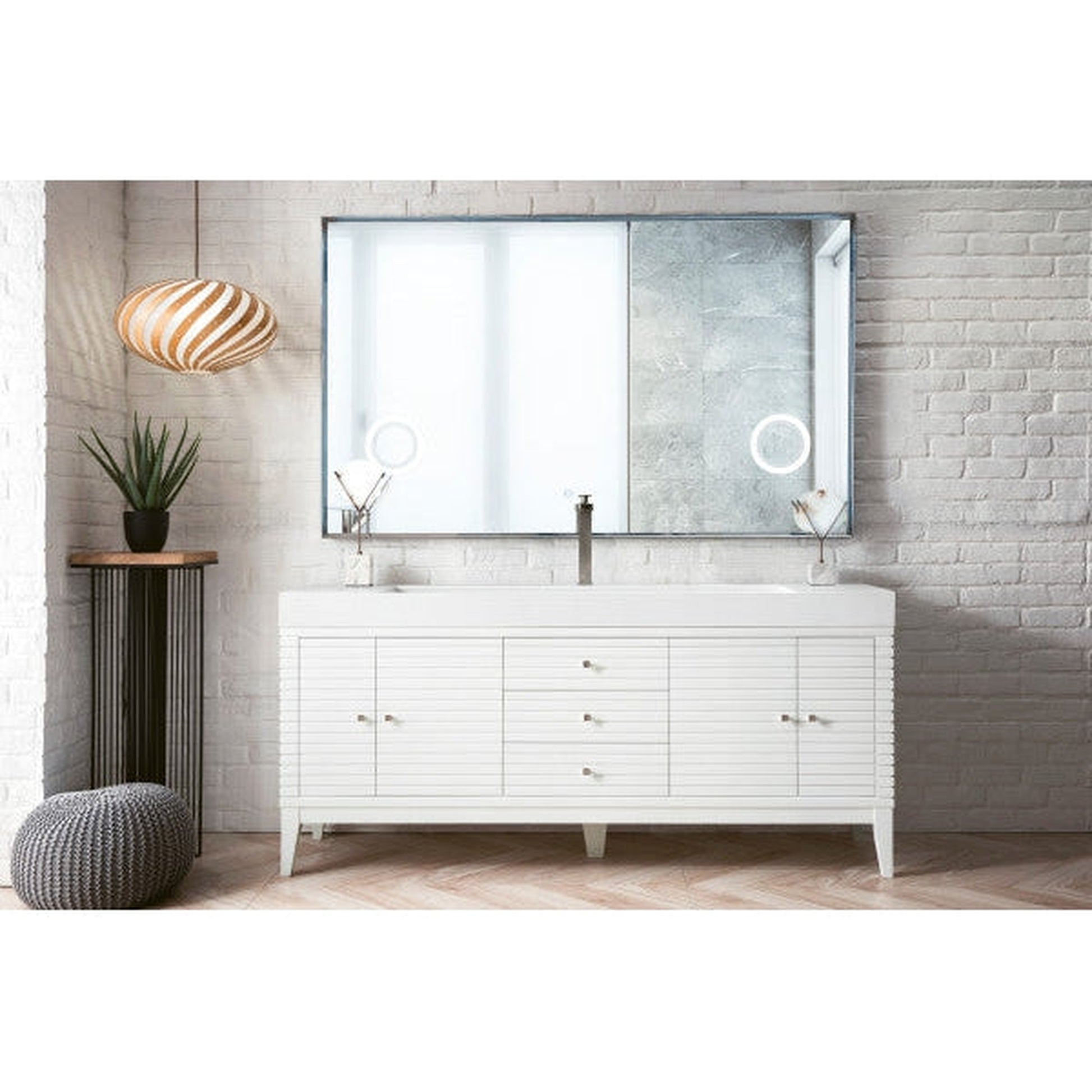 James Martin Linear 73" Single Glossy White Bathroom Vanity With 6" Glossy White Composite Countertop