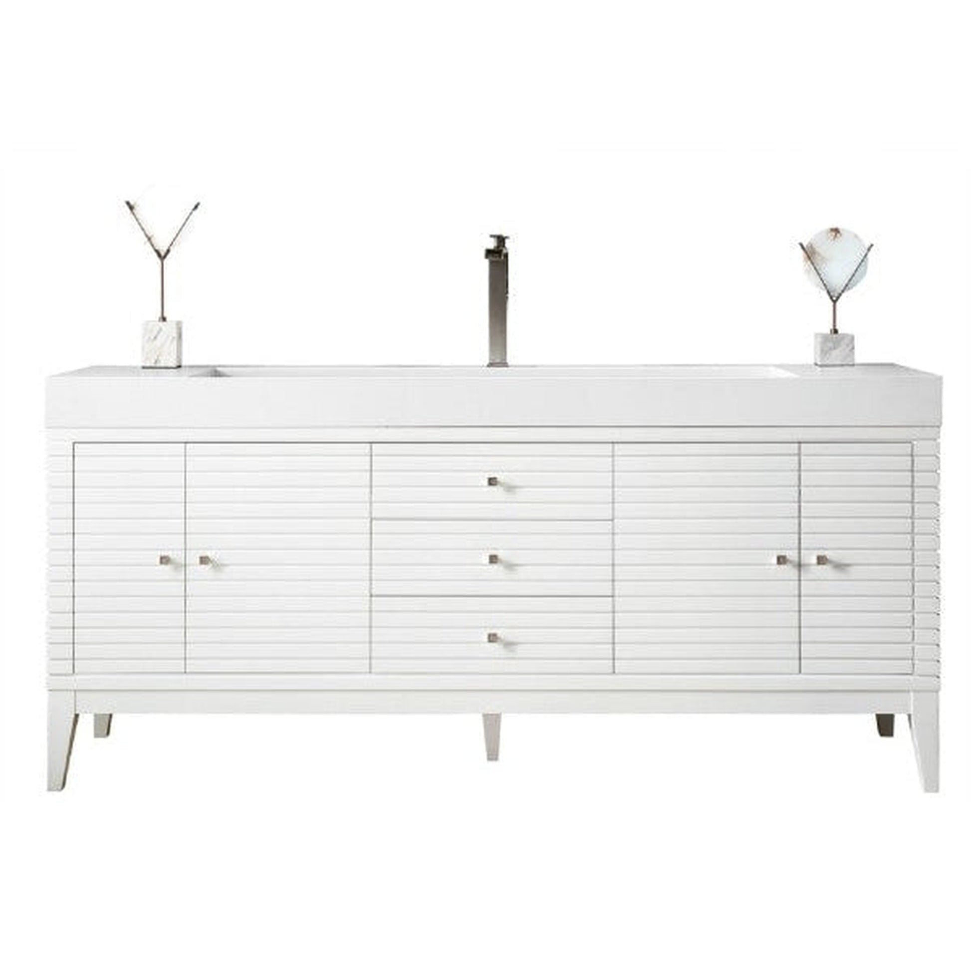 James Martin Linear 73" Single Glossy White Bathroom Vanity With 6" Glossy White Composite Countertop