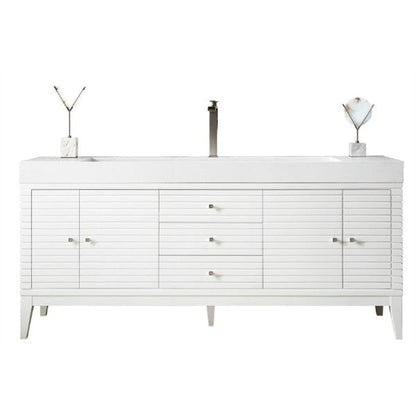 James Martin Linear 73" Single Glossy White Bathroom Vanity With 6" Glossy White Composite Countertop