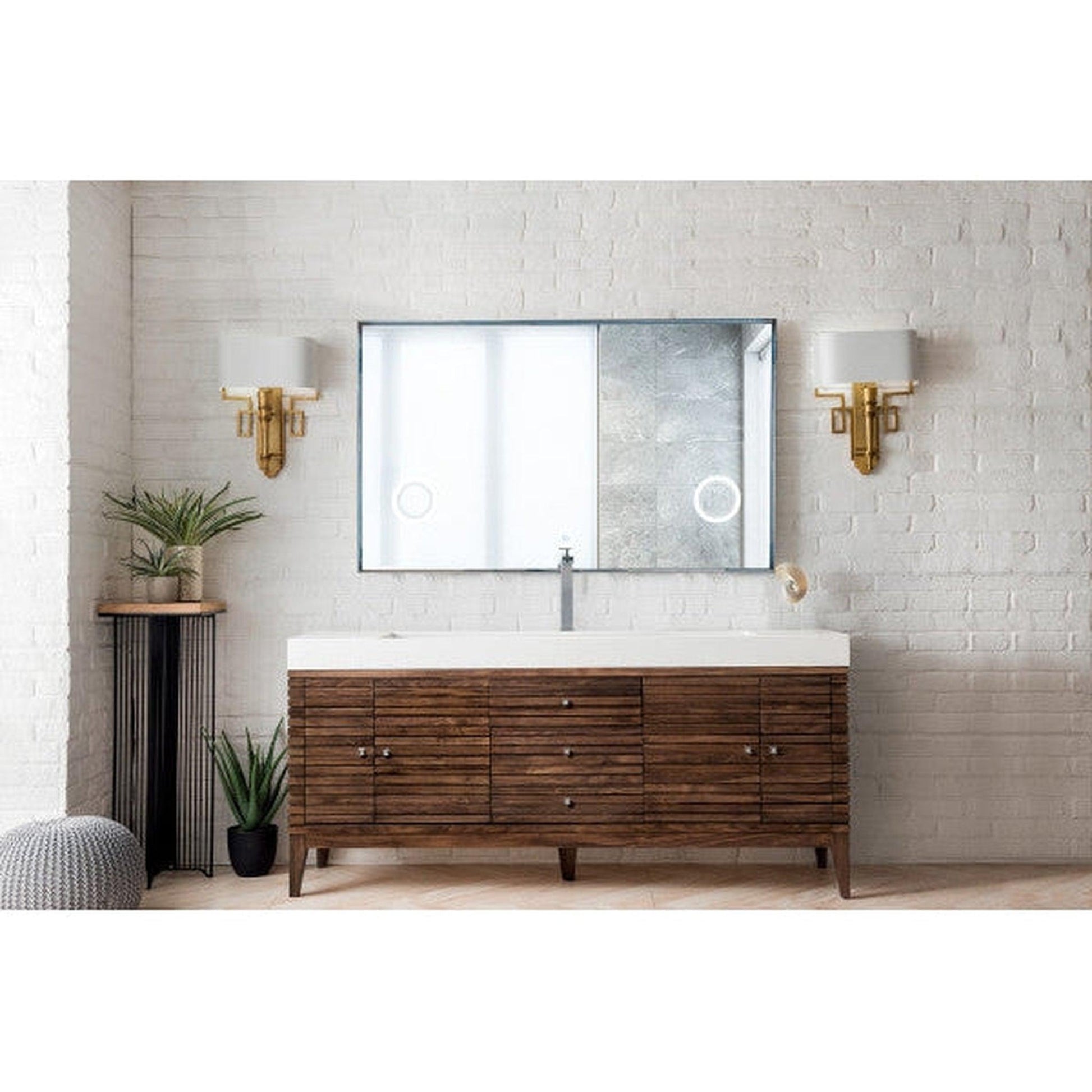 James Martin Linear 73 Single Mid Century Walnut Bathroom Vanity With – US  Bath Store