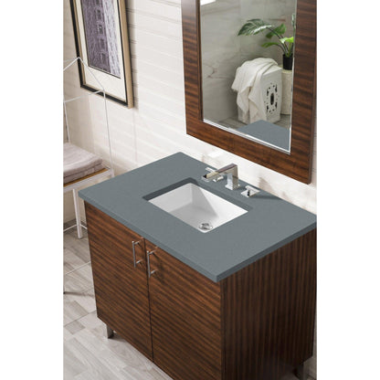 James Martin Metropolitan 36" Single American Walnut Bathroom Vanity With 1" Cala Blue Quartz Top and Rectangular Ceramic Sink