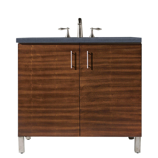 James Martin Metropolitan 36" Single American Walnut Bathroom Vanity With 1" Charcoal Soapstone Quartz Top and Rectangular Ceramic Sink
