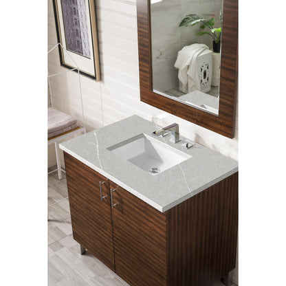 James Martin Metropolitan 36" Single American Walnut Bathroom Vanity With 1" Eternal Serena Quartz Top and Rectangular Ceramic Sink